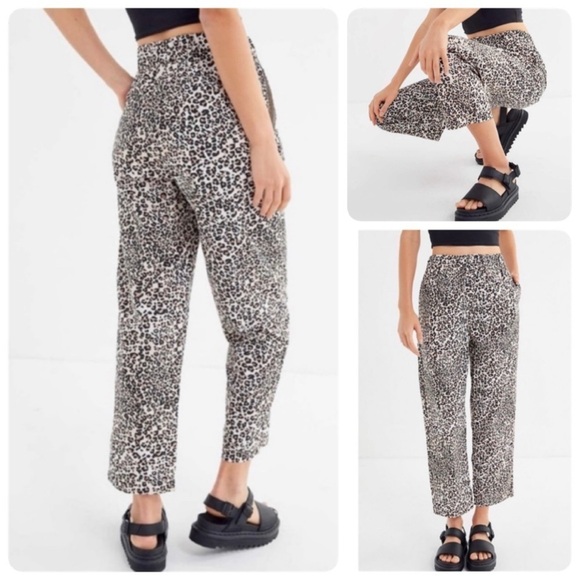 Urban Outfitters Leopard Animal Print High Waist Zipper Pants Elastic Waist - Picture 1 of 9
